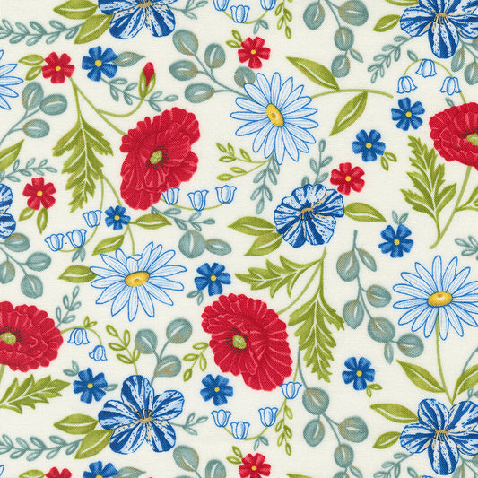 Red White And Bloom Patriotic Florals Daisy White by Deb Strain for Moda Fabrics