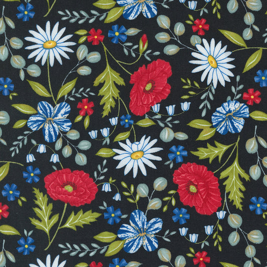 Red White And Bloom Patriotic Florals Black by Deb Strain for Moda Fabrics