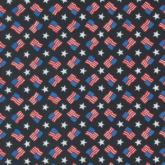 Red White And Bloom Tossed Flags Black by Deb Strain for Moda Fabrics