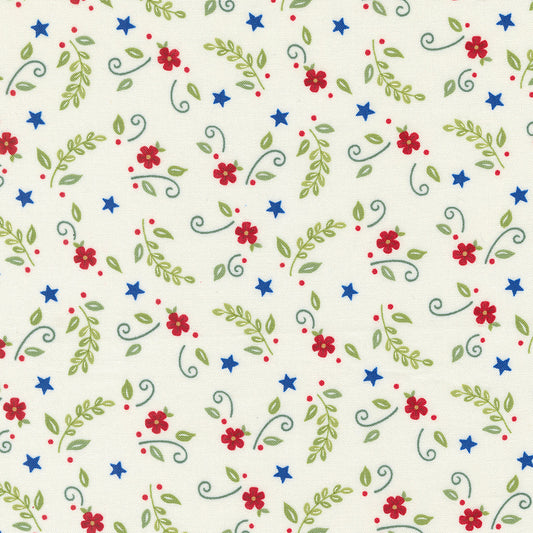 Red White And Bloom Flower and Leaves with Stars Daisy White by Deb Strain for Moda Fabrics