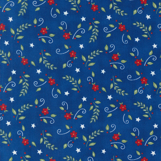 Red White And Bloom Flower and Leaves with Stars Midnight Blue by Deb Strain for Moda Fabrics