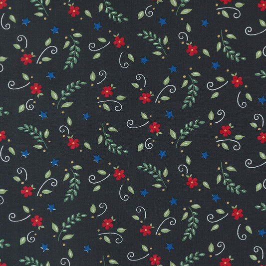 Red White And Bloom Flower and Leaves with Stars Black by Deb Strain for Moda Fabrics