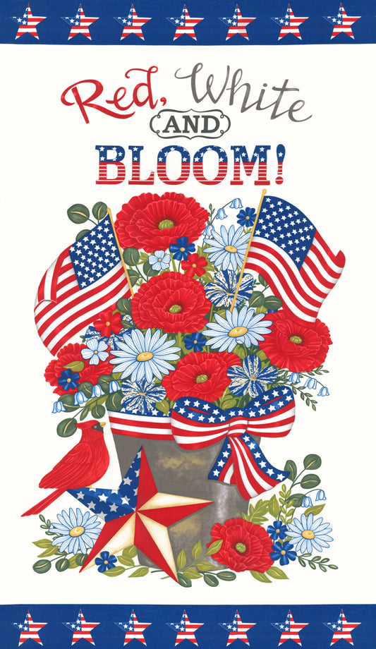 Red White And Bloom American Flags Daisy White Panel by Deb Strain for Moda Fabrics