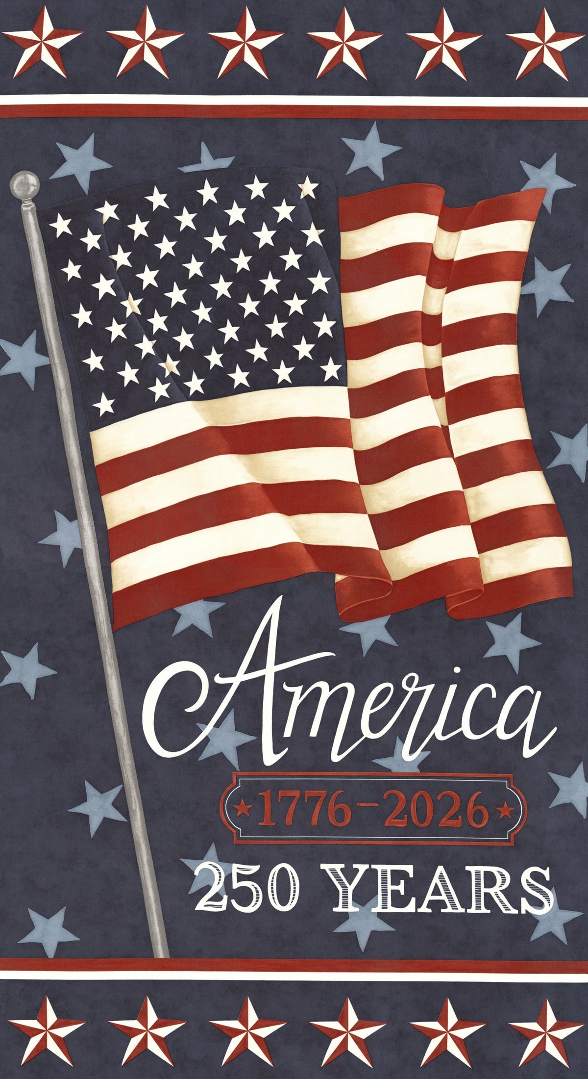 America 250 Years 24" x 44" Flag Blue Panel by Deb Strain for Moda Fabrics