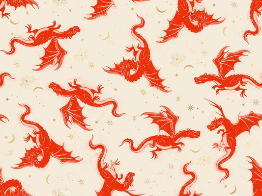 Fireglow Etched Dragons Novelty Metallic Dragon Fantasy Dark Ruby by Sarah Watts for Moda Fabrics RS2131-11M