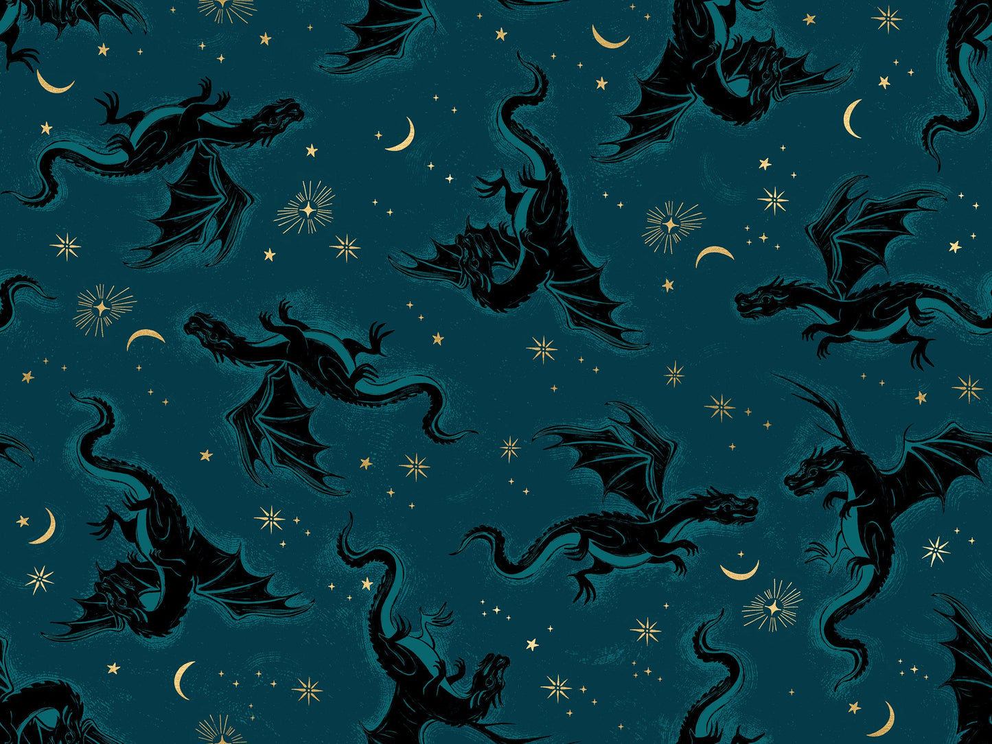 Fireglow Etched Dragons Novelty Metallic Dragon Fantasy Galaxy by Sarah Watts for Moda Fabrics RS2131-14M