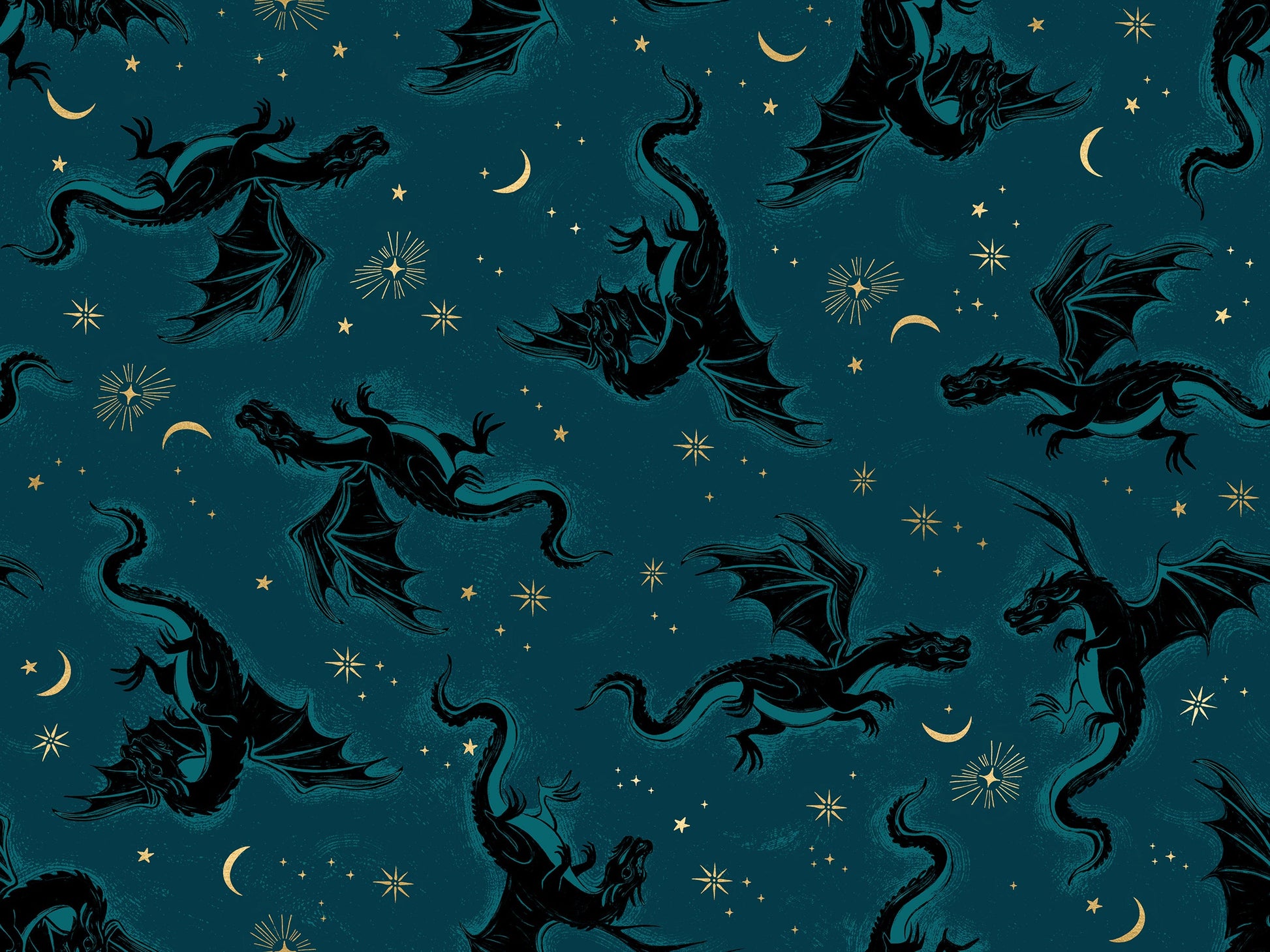 Fireglow Etched Dragons Novelty Metallic Dragon Fantasy Galaxy by Sarah Watts for Moda Fabrics RS2131-14M