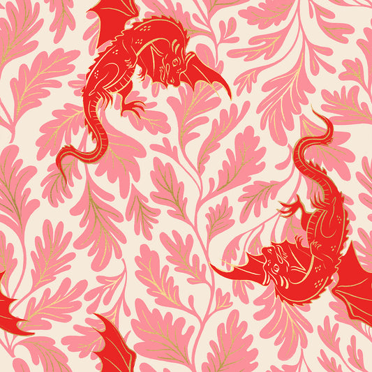 Fireglow Dragon Lair Novelty Metallic Dragon Fantasy Dark Ruby by Sarah Watts for Moda Fabrics RS2132-12M