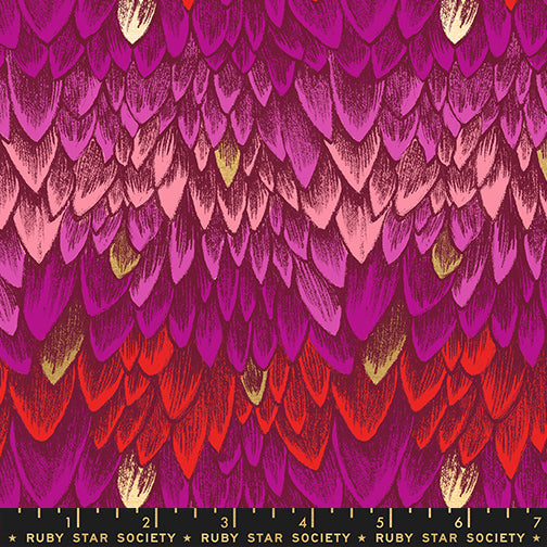 Fireglow Scales Novelty Metallic Feathers Blenders Rose by Sarah Watts for Moda Fabrics RS2134-11M scale
