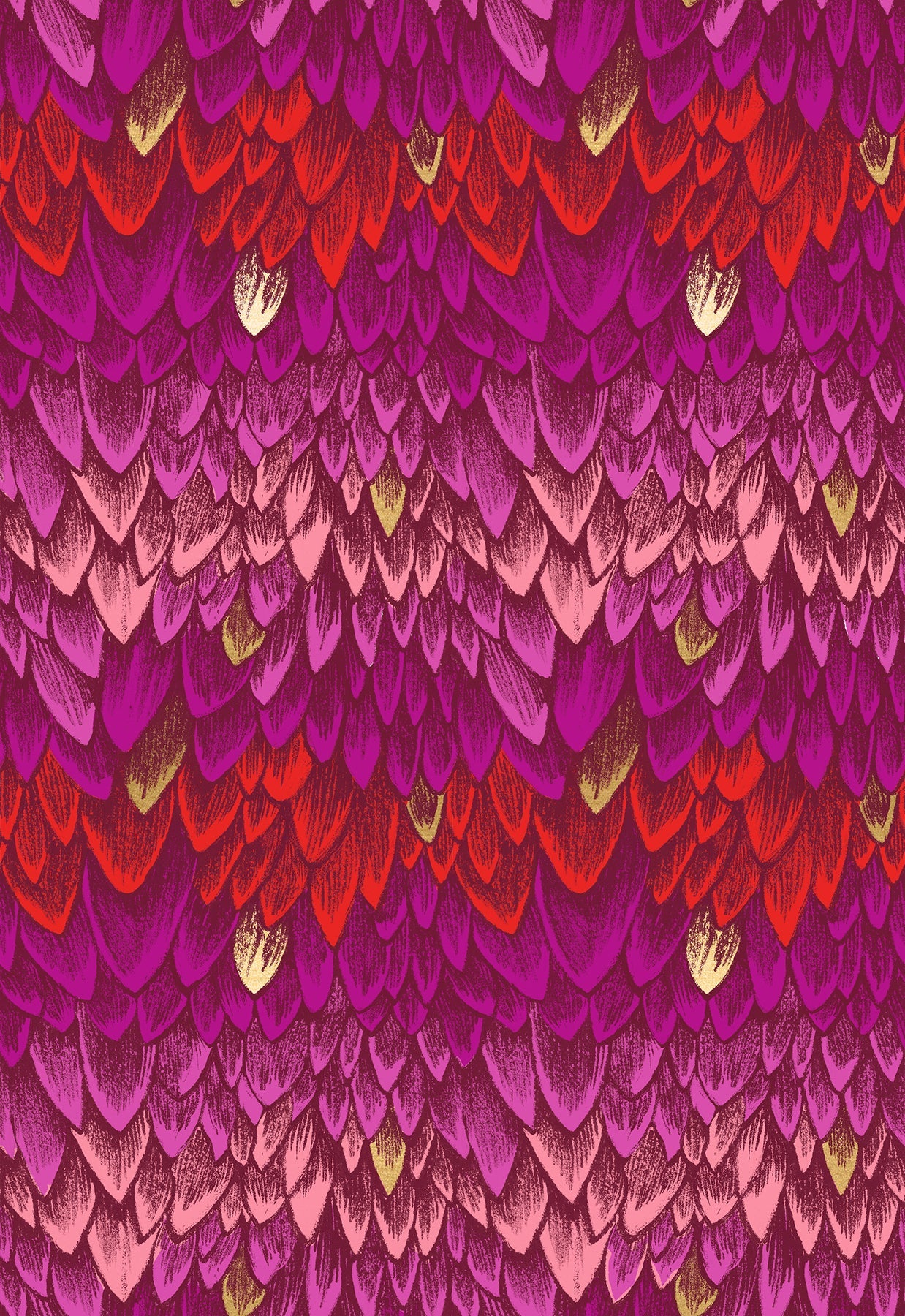 Fireglow Scales Novelty Metallic Feathers Blenders Rose by Sarah Watts for Moda Fabrics RS2134-11M