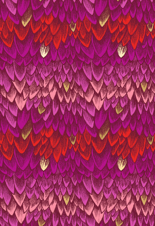 Fireglow Scales Novelty Metallic Feathers Blenders Rose by Sarah Watts for Moda Fabrics RS2134-11M