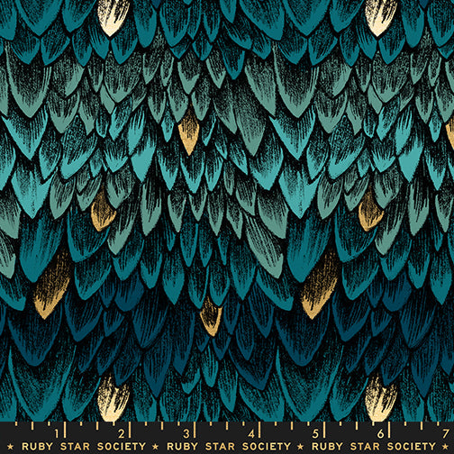 Fireglow Scales Novelty Metallic Feathers Blenders Galaxy by Sarah Watts for Moda Fabrics RS2134-13M scale