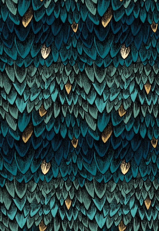 Fireglow Scales Novelty Metallic Feathers Blenders Galaxy by Sarah Watts for Moda Fabrics RS2134-13M