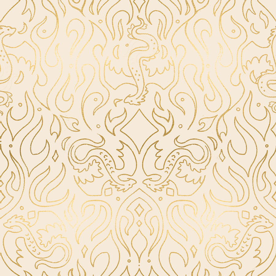 Fireglow Scribe Novelty Metallic Dragon Fantasy Shell by Sarah Watts for Moda Fabrics RS2137-11M