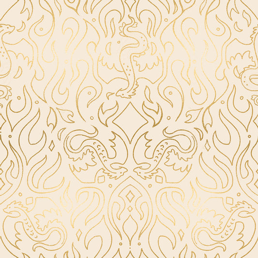 Fireglow Scribe Novelty Metallic Dragon Fantasy Shell by Sarah Watts for Moda Fabrics RS2137-11M
