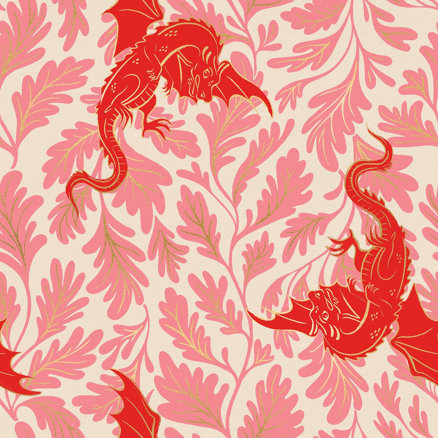 Fireglow Dragon Lair Canvas Novelty Metallic Dragon Fantasy Dark Ruby by Sarah Watts for Moda Fabrics RS2138-11LM