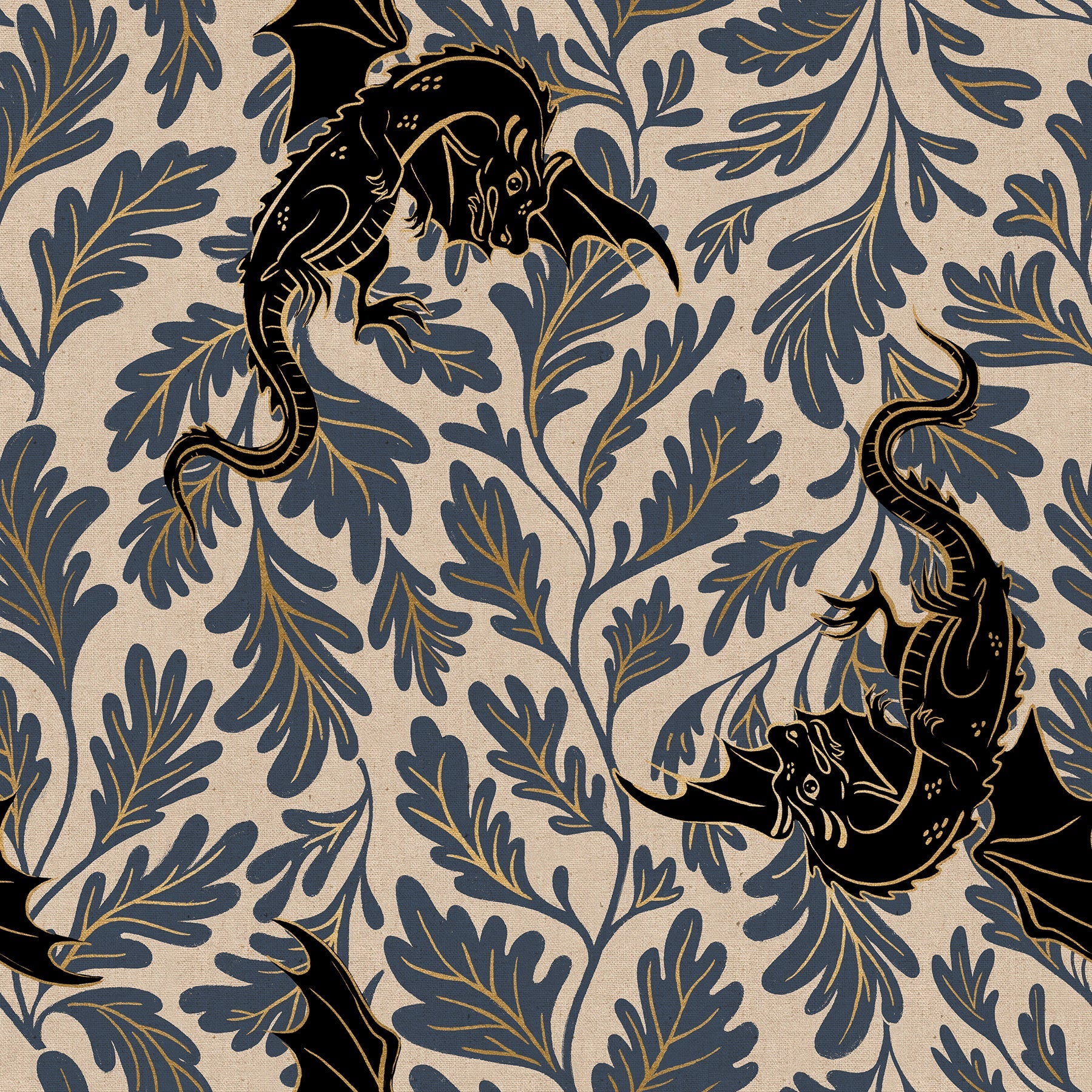 Fireglow Dragon Lair Canvas Novelty Metallic Dragon Fantasy Smoke by Sarah Watts for Moda Fabrics RS2138-16LM