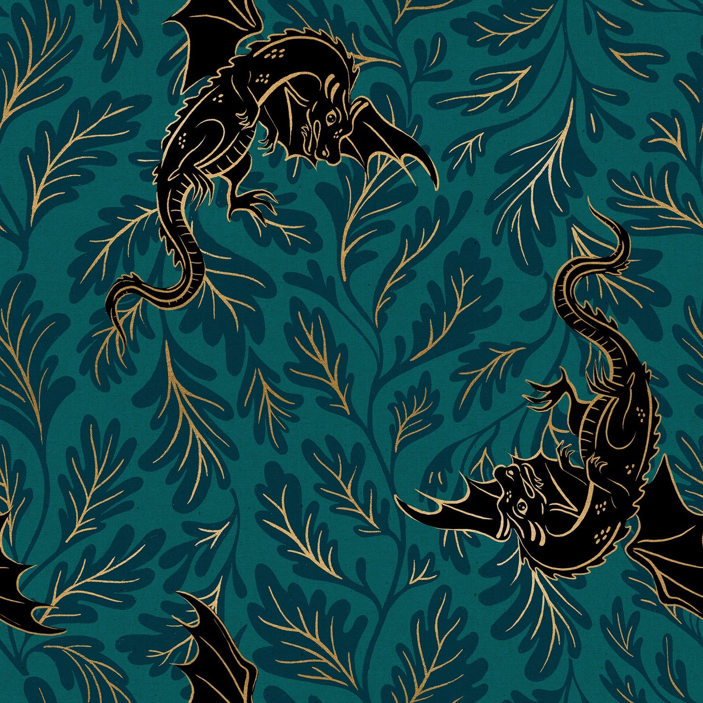 Fireglow Dragon Lair Canvas Novelty Metallic Dragon Fantasy Metallic Galaxy by Sarah Watts for Moda Fabrics RS2138-17LM